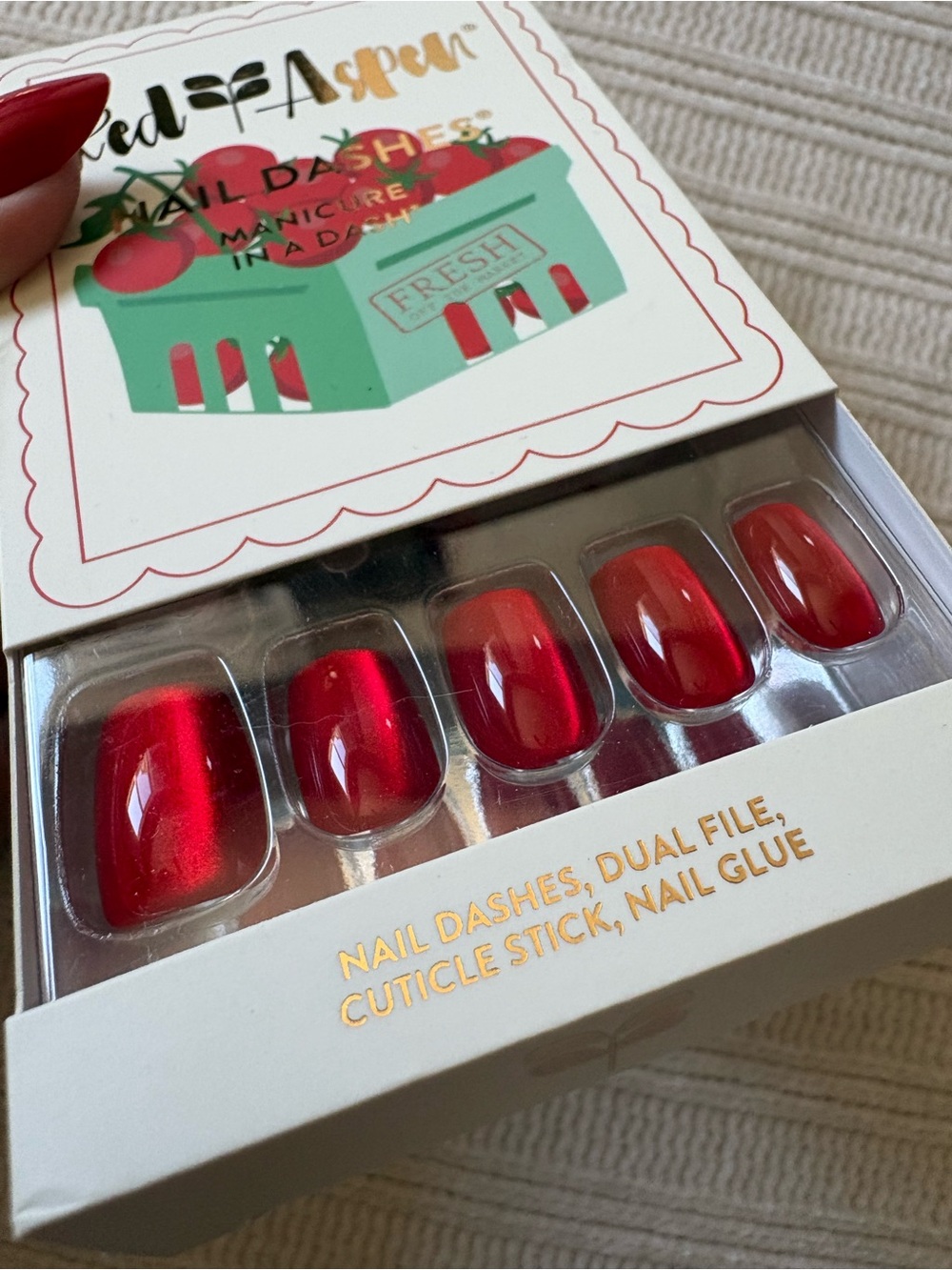 Red Aspen NAIL DASHES PressOn Nails Shimmering Red Sun Rippened Tomatoes Tovi - Picture 7 of 8